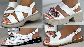 2024 LATEST PRETTY COMFY WHITE SANDALS DESIGNS FOR WOMEN LATEST CASUAL WEAR WHITE FOOTWEAR DESIGNS [upl. by Cyprian]