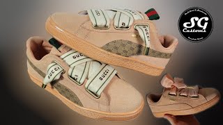 Custom GUCCI Vintage PUMA Suede Satin  Classic Hip Hop Sneakers Meets Designer [upl. by Wittie]