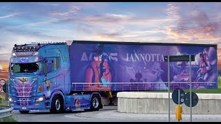 Truck GP Misano Italia 2024  Showtrucks coming with chrome Scania V8 open pipes painted and lights [upl. by Esta]