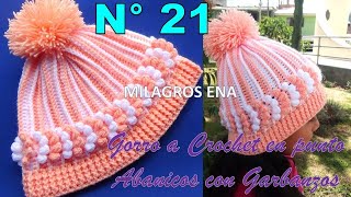 Como tejer el gorro N° 21 a crochet en punto abanicos con puntos garbanzos para bebes y niñas [upl. by Bergmans]