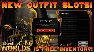 AQW 15 FREE Inventory More Outfit Slots FINALLY AQWorlds [upl. by Rialcnis732]