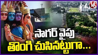 Drone Visuals Of Khairatabad Ganesh  Ganesh Nimajjanam 2024  V6 News [upl. by Forlini]