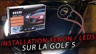 INSTALLATION XENON amp LEDS sur GOLF 5 Adaptateur H7 VW [upl. by Idnem]