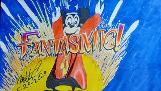 Drawing of Disneylands Fantasmic With Sorcerer Mickey [upl. by Ellehc72]