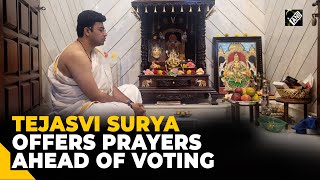 Lok Sabha Polls 2024 BJP Bengaluru South Candidate Tejasvi Surya offers prayers at his residence [upl. by Amlev677]