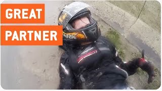 Motorcyclist Saves Girlfriend After Smash In Rain  Life Saver [upl. by Robb274]