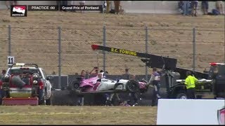 IndyCar Series Portland 2018 FInal Practice Bourdais Crashes [upl. by Brinkema]