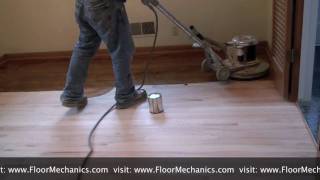 Refinishing hardwood floors Applying Stain with Buffer [upl. by Rednasela]