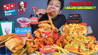 Dominos amp KFC Mukbang Cheesy Overload Pizza Indi Tandoori Pizza Chicken Zinger Burger amp Cake [upl. by Sella]