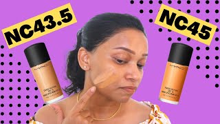 MAC Studio Fix Fluid Foundation NC45 Vs NC435  Swatches  Demo [upl. by Blackman322]