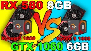 RX 580 vs GTX 1060 Ryzen 1600 Comparison [upl. by Zetrok555]