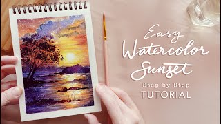 Easy Watercolor Sunset Step by Step Tutorial [upl. by Sefton424]