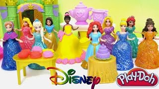 Disney Princess MagiCip Tiana Royal Party Palace Tee Party with 10 Princesses and Play Doh Makeover [upl. by Sheena328]