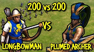 200 ELITE LONGBOWMEN vs 200 ELITE PLUMED ARCHERS  AoE II Definitive Edition [upl. by Yssirhc395]