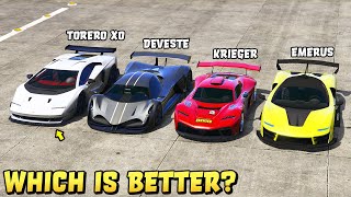 GTA 5  TORERO XO vs KRIEGER vs DEVESTE EIGHT vs EMERUS   Track test included [upl. by Shifra]