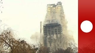 Record demolition Biggest skyscraper in Frankfurt torn down by controlled implosion [upl. by Patience]