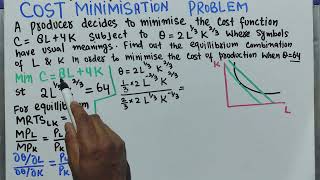 Cost minimisation problem constrained optimisation Tangency condition optimal inputs [upl. by Audie]