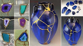 Kintsugi Art How is it Made Using Two Different Repair Methods  Real Gold and Gold Effect [upl. by Joost]