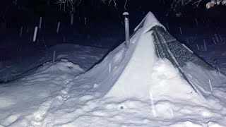 15°C Hot Tent Winter Camping in a Snowstorm  Wood Stove [upl. by Volney587]