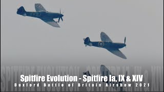 Spitfire Evolution  Spitfire 1a IX amp XIV  Duxford Battle of Britain Airshow 2021 [upl. by Ahsiuqram]