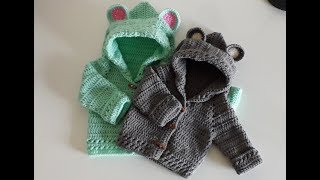 Crochet 9 How to crochet a hooded baby jacket [upl. by Akimrehs687]