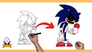 COMO DESENHAR O SONIC EXE MOD FNF  PASSO A PASSO FACIL [upl. by Hnad]