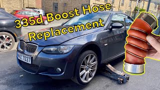 E90 335d Lower Boost Hose Replacement  E92 335d Intercooler Hose  Turbo Pipe Replacement [upl. by Ajar]