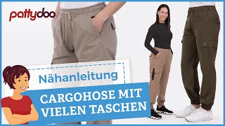 Nähanleitung für sportliche Cargohose mit Klappentaschen Passe FakeSchlitz amp Gummibund 🤩 [upl. by Caplan]