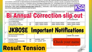 Jkbose Bi Annual Result Big update and check your name in correction notification 10th to 12th [upl. by Nawk]