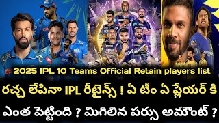 IPL 2025  Official Retain list amp Remaining purse amount Of All 10 Teams  VHR Cricket [upl. by Arytahs]