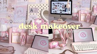 Desk makeover aesthetic 🍥 Pinterest pink coquette anime and kpop inspired  desk tour 🎀 [upl. by Damicke]