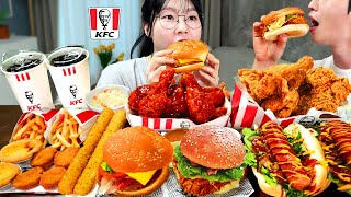 ASMR MUKBANG KFC 햄버거 양념치킨 치즈스틱 먹방 amp 레시피 FRIED CHICKEN AND BURGER EATING [upl. by Belldame478]