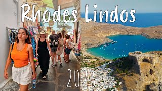 Rhodes Greece  Lindos Acropolis walking tour 4k drone shots  Rodos Greece 2023 [upl. by Sinnard]