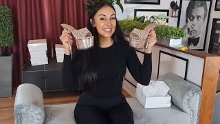 Ashley Unboxes Rose Gold Glitter Filled 65 Inch High Heel Mule Platform Shoes [upl. by Aveer254]