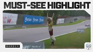 WEIRDEST racing moment ever Mannequin falls onto track during INDYCAR race at Barber [upl. by Harned613]