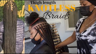 HOW TO Small Thigh Length Knotless Braids [upl. by Arramahs]