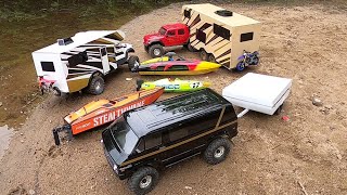 Rc CAMPER TRAILER amp CAMPER TRUCK DUALLY VAN 3 RC BOAT ADVENTURE [upl. by Halivah716]