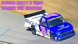 NASCAR MATTY D FIRST TRUCK SERIES CAREER WIN REACTION￼ [upl. by Ahseneuq]