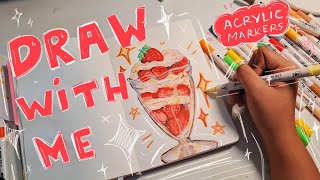 draw with me 🍓🥛✨️  acrylic markers  artchannel foodillustration acrylicmarkers traditionalart [upl. by Sumetra854]