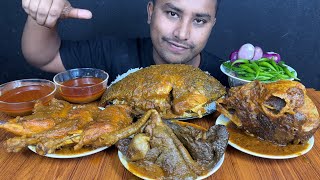 EATING CHICKEN CURRY MUTTON LIVER GOAT HEAD WHOLE FISH CURRY amp CHILLI  GOAT HEAD EATING ASMR [upl. by Devonne]