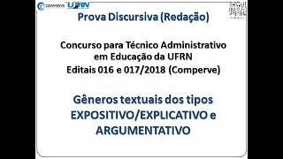 Gêneros EXPOSITIVOS EXPLICATIVOS e ARGUMENTATIVOS  Concurso UFRN  Téc Educação 2018 [upl. by Ardyce]