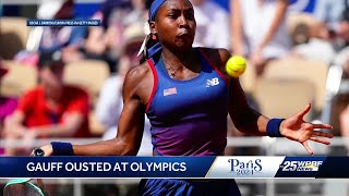 Coco Gauff loses an argument with the chair umpire and a match to Donna Vekic at the Paris Olympics [upl. by Diraj]