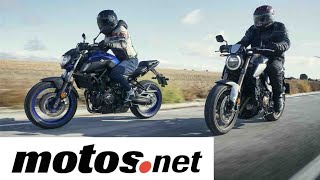 Comparativo Honda CB 650 R vs Yamaha MT07  Prueba  Review en español [upl. by Llenyaj]