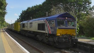 Felixstowe container freight trains passing through westerfield station 20923 [upl. by Isej]