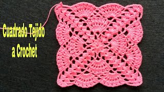 Cuadrado Tejido a Crochet En Puntos AbanicosTutorialSquare Crochet Para TapeteCojínMantas y Más [upl. by Yrod]