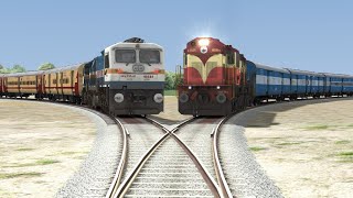 Two Diesel Trains Crossing each other at Same Track — Forked Railroad [upl. by Adlemy]