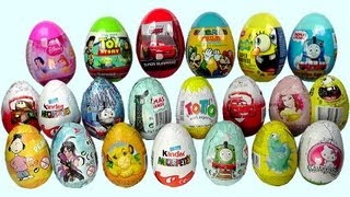 21 Surprise Eggs Kinder Surprise Cars 2 Thomas Spongebob Disney Pixar [upl. by Cinemod]