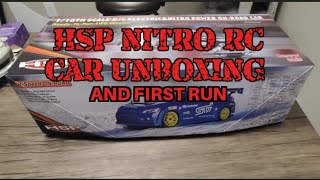 HSP Nitro RC car 110 scale unboxing and first run [upl. by Aihsatsan]