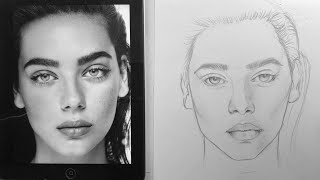 How to draw Perfect Face Outline for Beginners  Portrait Outline with Simple and Easy Technique [upl. by Flora]