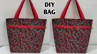 DIY Zippered Tote Bag Making at Home  Easy Sewing Tutorial  Shopping bag  Cloth bag making  Bags [upl. by Annaira]